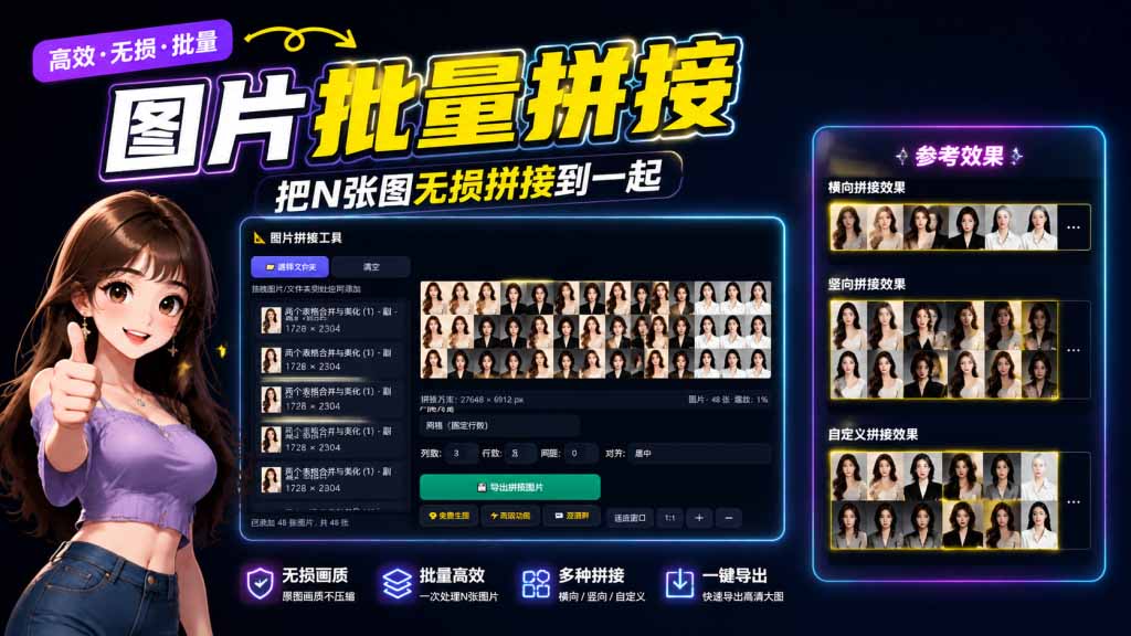 （20005期）图片批量拼接，把N张图无损拼接到一起，支持横向、竖向、自定义等功能网创吧-网创项目资源站-副业项目-创业项目-搞钱项目网创吧