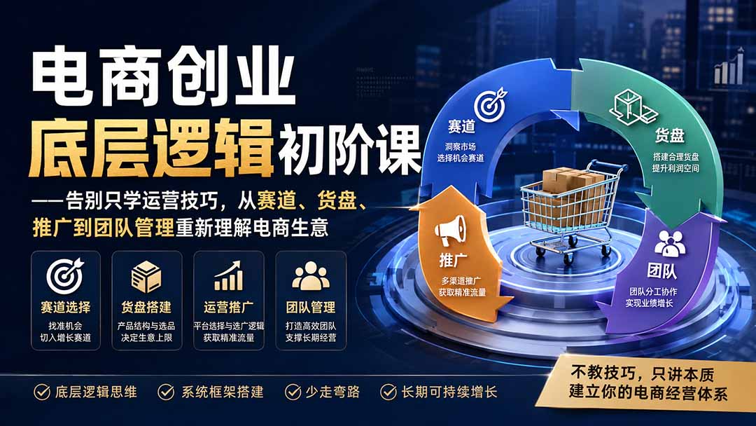 (19926期)电商创业底层逻辑初阶课——告别只学运营技巧,从赛道、货盘、推广到团队管理重新理解电商生意网创吧-网创项目资源站-副业项目-创业项目-搞钱项目网创吧