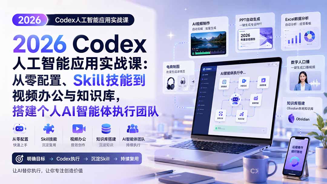 (20067期)2026 Codex人工智能应用实战课:从零配置、Skill技能到视频办公与知识库,搭建个人AI智能体执行团队网创吧-网创项目资源站-副业项目-创业项目-搞钱项目网创吧