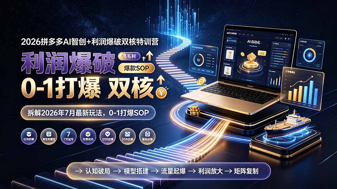 (19804期)2026拼多多AI智创+利润爆破双核特训营-更新:拆解2026年7月最新玩法,0-1打爆SOP网创吧-网创项目资源站-副业项目-创业项目-搞钱项目网创吧