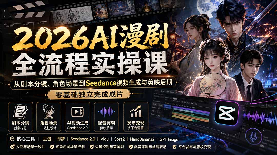 (20042期)2026AI漫剧全流程实操课:从剧本分镜、角色场景到Seedance视频生成与剪映后期,零基础独立完成成片网创吧-网创项目资源站-副业项目-创业项目-搞钱项目网创吧