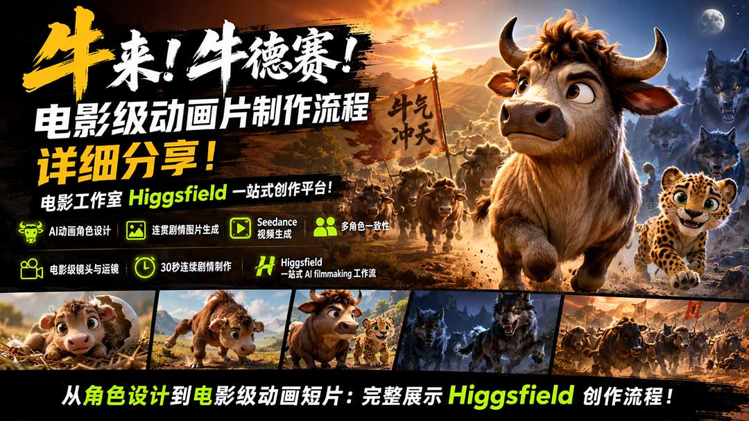 （19987期）牛来！牛德赛！电影级动画片制作流程详细分享！电影工作室Higgsfield一站式创作平台！网创吧-网创项目资源站-副业项目-创业项目-搞钱项目网创吧