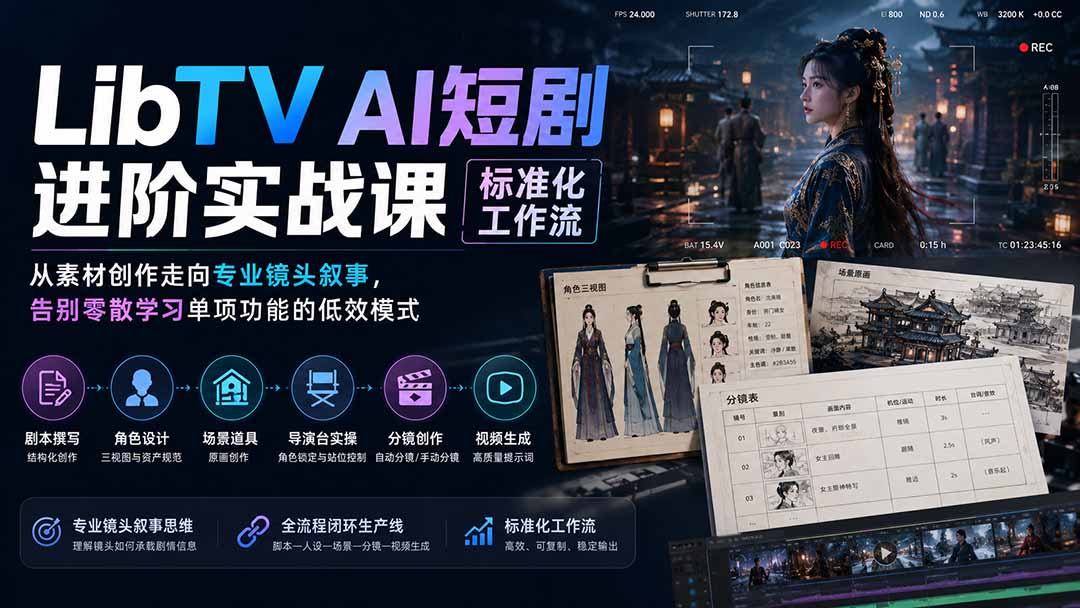 (19836期)LibTV AI短剧进阶实操课标准化工作流;从素材创作走向专业镜头叙事,告别零散学习单项功能的低效模式网创吧-网创项目资源站-副业项目-创业项目-搞钱项目网创吧