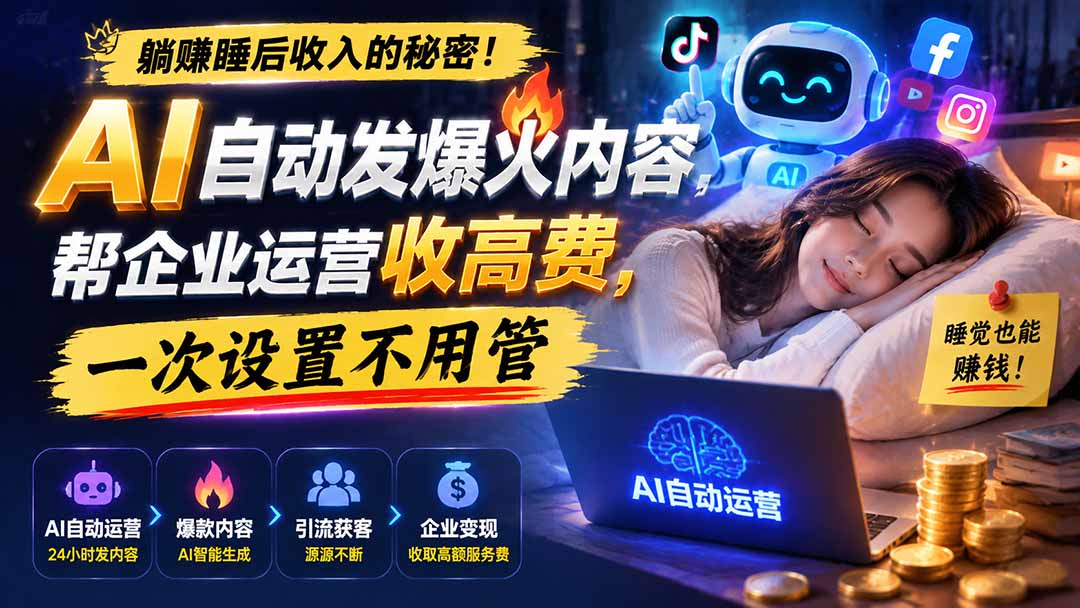 (19826期)躺赚睡后收入的秘密!AI 自动发爆火内容,帮企业运营收高费,一次设置不用管【原创双语字幕】网创吧-网创项目资源站-副业项目-创业项目-搞钱项目网创吧
