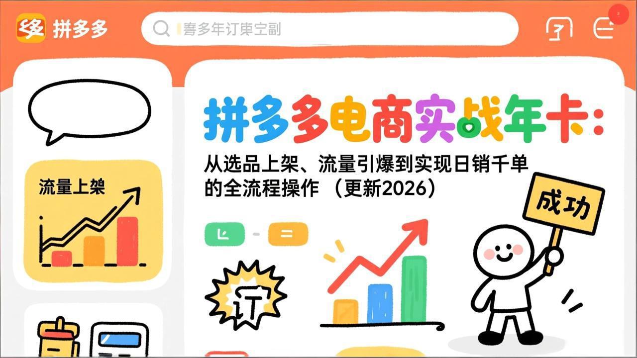 (19839期)拼多多电商实战年卡:从选品上架、流量引爆到实现日销千单的全流程操作(更新2026年8月)网创吧-网创项目资源站-副业项目-创业项目-搞钱项目网创吧