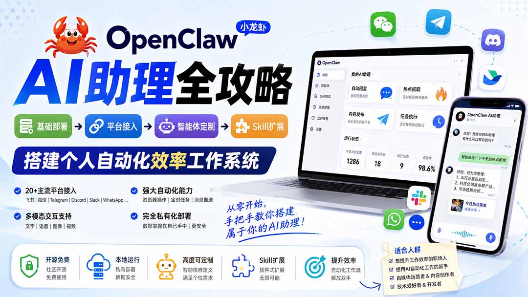 (19889期)OpenClaw AI助理全攻略:基础部署→平台接入→智能体定制→Skill扩展,搭建个人自动化效率工作系统网创吧-网创项目资源站-副业项目-创业项目-搞钱项目网创吧
