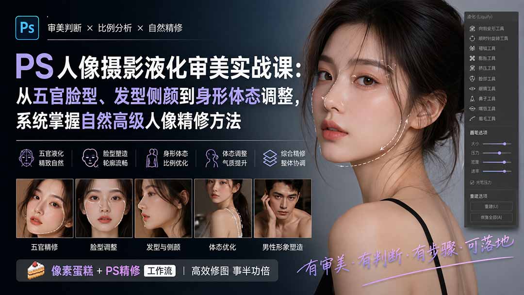 （20062期）PS人像摄影液化审美实战课：从五官脸型、发型侧颜到身形体态调整，系统掌握自然高级人像精修方法网创吧-网创项目资源站-副业项目-创业项目-搞钱项目网创吧