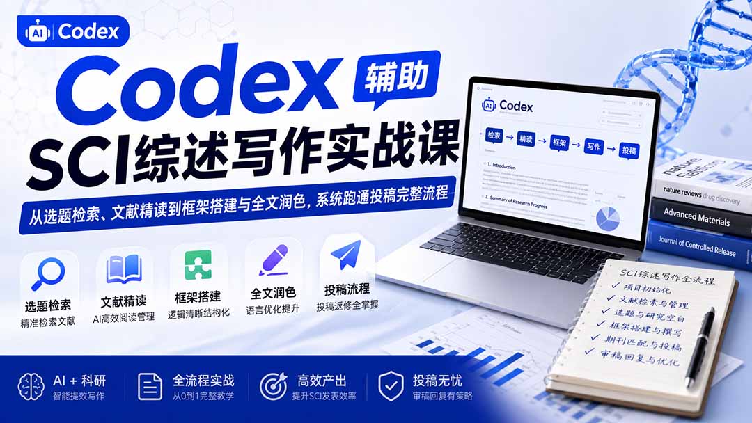 (19751期)Codex辅助SCI综述写作实战课——从选题检索、文献精读到框架搭建与全文润色,系统跑通投稿完整流程网创吧-网创项目资源站-副业项目-创业项目-搞钱项目网创吧