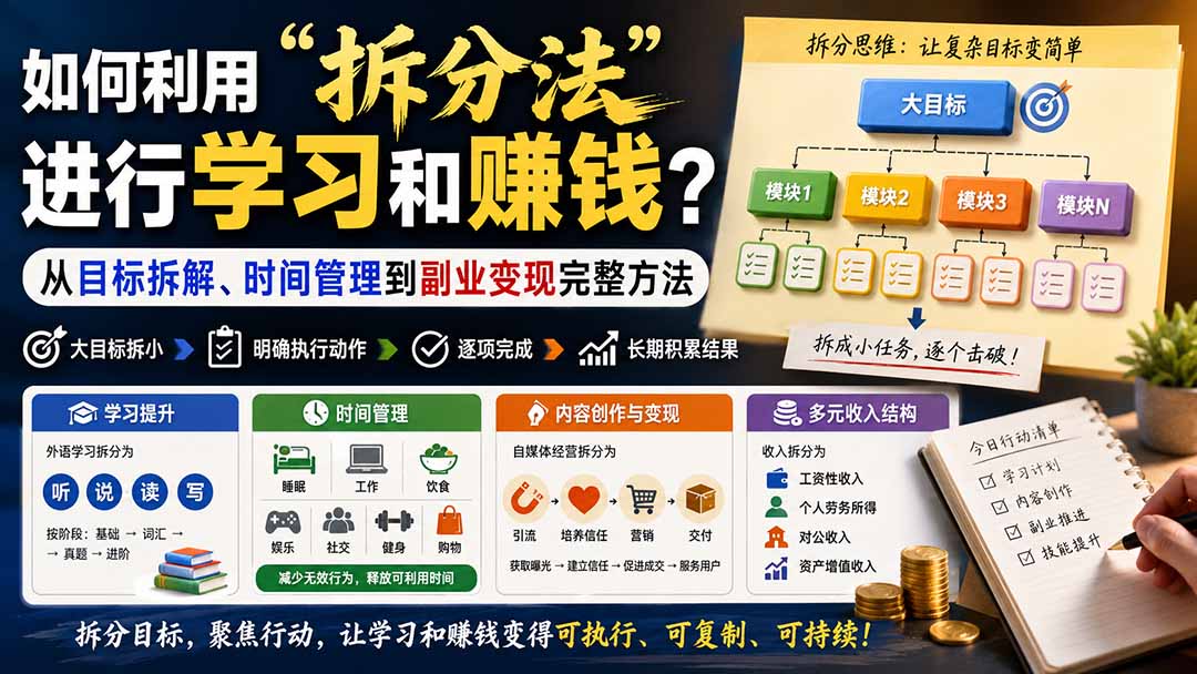 (20022期)付费文章:如何利用“拆分法”进行学习和賺钱?从目标拆解、时间管理到副业变现完整方法网创吧-网创项目资源站-副业项目-创业项目-搞钱项目网创吧