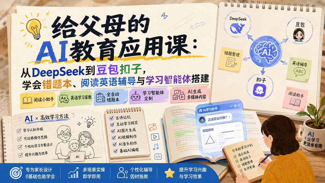 (19890期)给父母的AI教育应用课:从DeepSeek到豆包扣子,学会错题本、阅读英语辅导与学习智能体搭建网创吧-网创项目资源站-副业项目-创业项目-搞钱项目网创吧