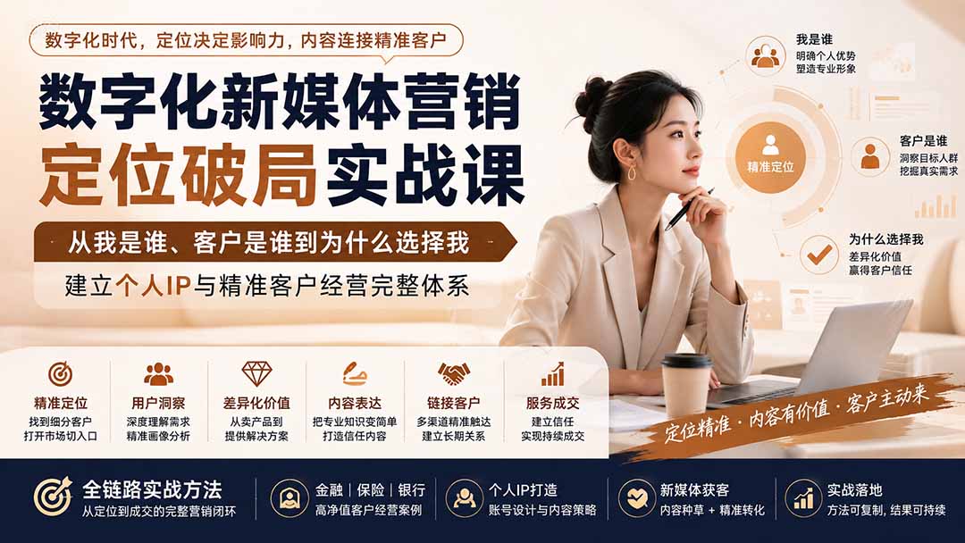 （20009期）数字化新媒体营销定位破局实战课：从我是谁、客户是谁到为什么选择我，建立个人IP与精准客户经营完整体系网创吧-网创项目资源站-副业项目-创业项目-搞钱项目网创吧