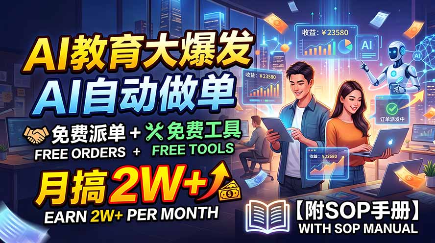 （19731期）AI教育大爆发，AI自动做单，免费派单+免费工具，月搞2W+【附SOP手册】网创吧-网创项目资源站-副业项目-创业项目-搞钱项目网创吧