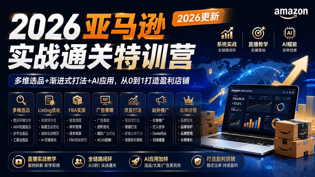 (19768期)2026亚马逊实战通关特训营-2026更新,多维选品+渐进式打法+AI应用,从0到1打造盈利店铺网创吧-网创项目资源站-副业项目-创业项目-搞钱项目网创吧