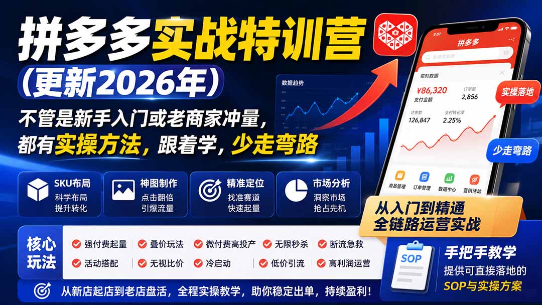 (19842期)拼多多实战特训营(更新2026年):不管是新手入门或老商家冲量,都有实操方法,跟着学,少走弯路网创吧-网创项目资源站-副业项目-创业项目-搞钱项目网创吧