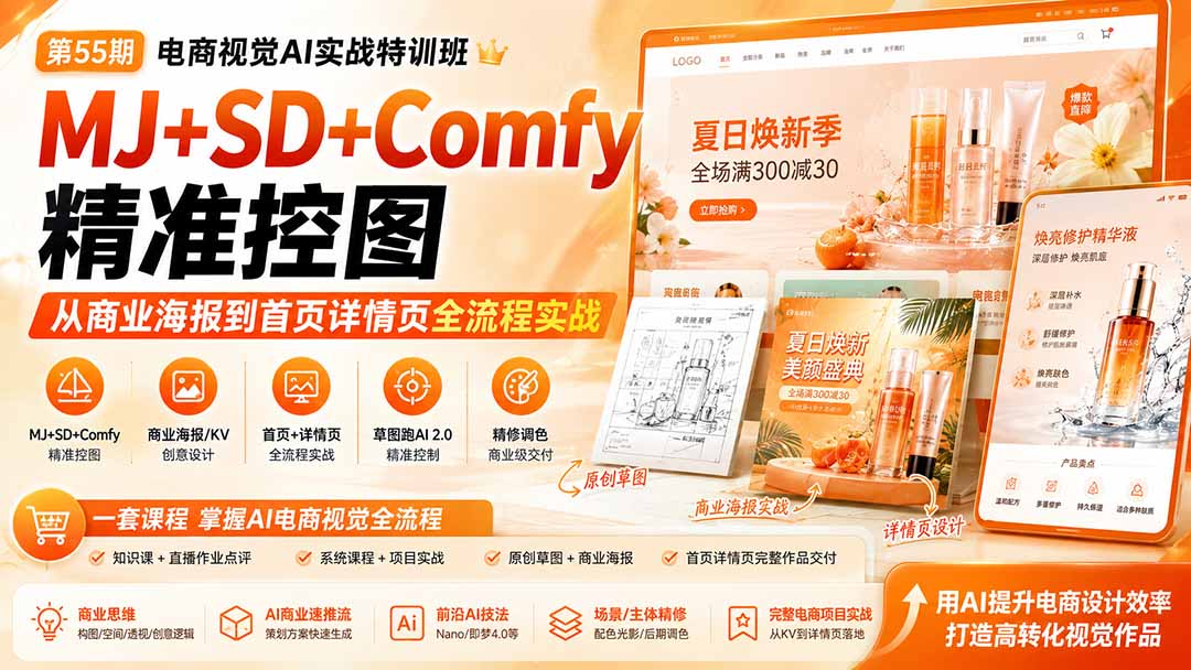 （20027期）电商视觉 AI实战训练营第55期：MJ+SD+Comfy精准控图，从商业海报到首页详情页全流程实战网创吧-网创项目资源站-副业项目-创业项目-搞钱项目网创吧