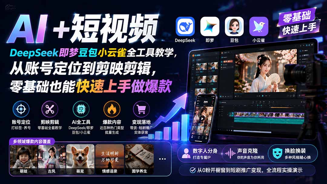 (19759期) AI+短视频|DeepSeek即梦豆包小云雀全工具教学,从账号定位到剪映剪辑,零基础也能快速上手做爆款网创吧-网创项目资源站-副业项目-创业项目-搞钱项目网创吧