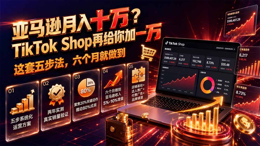 (19643期)亚马逊月入十万?TikTok Shop再给你加一万——这套五步法,六个月就做到【原创双语字幕】网创吧-网创项目资源站-副业项目-创业项目-搞钱项目网创吧