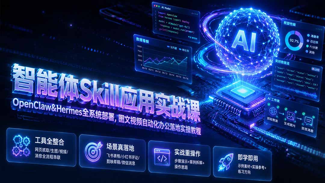 （19645期）智能体Skill应用实战课：OpenClaw&Hermes全系统部署，图文视频自动化办公落地实操教程网创吧-网创项目资源站-副业项目-创业项目-搞钱项目网创吧