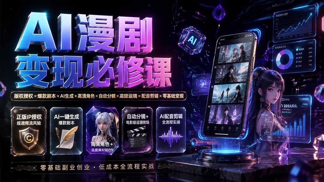 (19664期)AI漫剧变现必修课:版权授权×爆款剧本×AI生成×高清角色×自动分镜×高级运镜×配音剪辑×零基础变现网创吧-网创项目资源站-副业项目-创业项目-搞钱项目网创吧