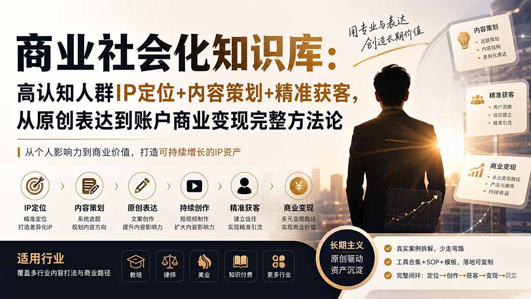 (19733期)商业社会化知识库:高认知人群IP定位+内容策划+精准获客,从原创表达到账户商业变现完整方法论网创吧-网创项目资源站-副业项目-创业项目-搞钱项目网创吧