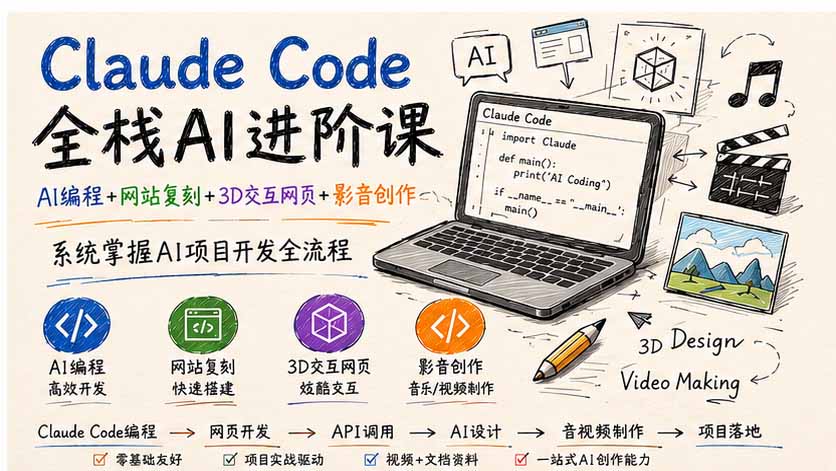 (19735期)Claude Code全栈AI进阶课;AI编程+网站复刻+3D交互网页+影音创作,系统掌握AI项目开发全流程网创吧-网创项目资源站-副业项目-创业项目-搞钱项目网创吧