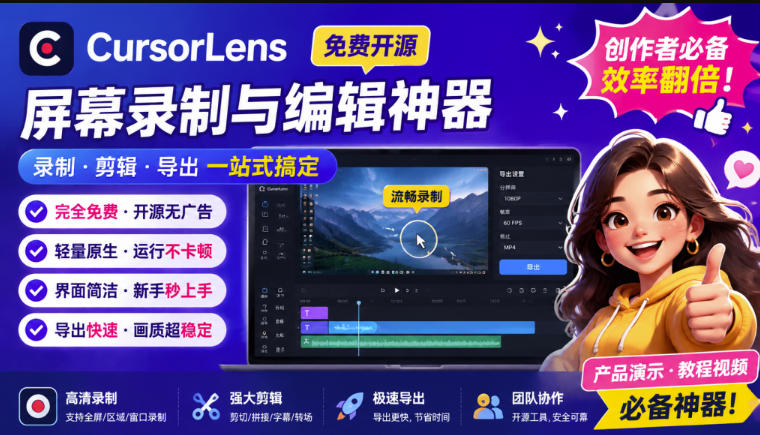（19971期）CursorLens免费开源录屏工具，支持自动缩放，教程视频录制必备神器网创吧-网创项目资源站-副业项目-创业项目-搞钱项目网创吧