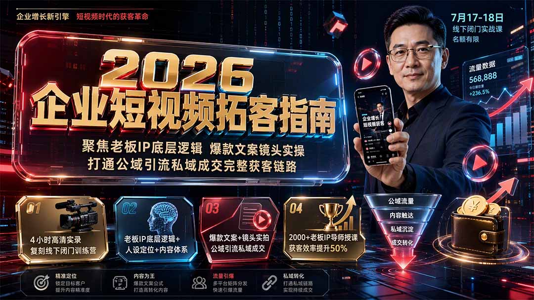 （19667期）2026企业短视频拓客指南：聚焦老板IP底层逻辑，爆款文案镜头实操，打通公域引流私域成交完整获客链路网创吧-网创项目资源站-副业项目-创业项目-搞钱项目网创吧
