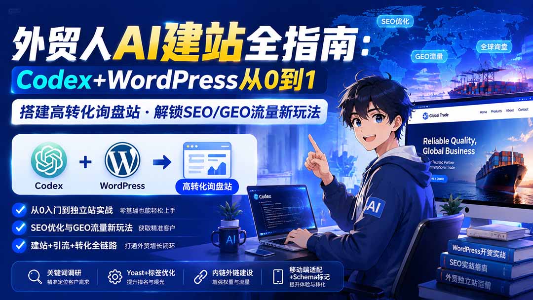 (19818期)外贸人AI建站全指南:Codex+WordPress从0到1·搭建高转化询盘站·解锁SEO/GEO流量新玩法-更新网创吧-网创项目资源站-副业项目-创业项目-搞钱项目网创吧