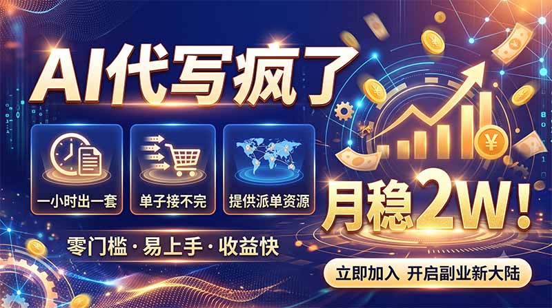 （19788期）2026捡钱副业：AI写稿一单5张，免费派单群，0门槛直接干网创吧-网创项目资源站-副业项目-创业项目-搞钱项目网创吧
