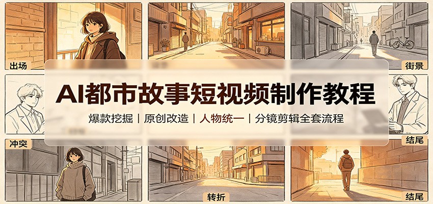 AI都市故事短视频制作教程：爆款挖掘原创改造，人物统一分镜剪辑全套流程网创吧-网创项目资源站-副业项目-创业项目-搞钱项目网创吧