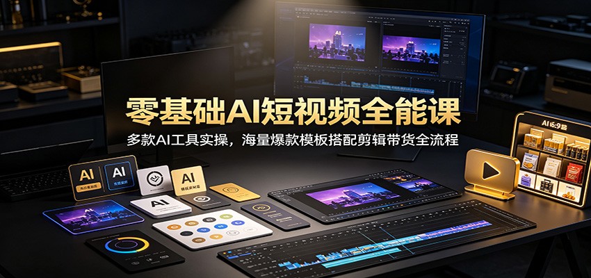 零基础AI短视频全能课：多款AI工具实操，海量爆款模板搭配剪辑带货全流程网创吧-网创项目资源站-副业项目-创业项目-搞钱项目网创吧