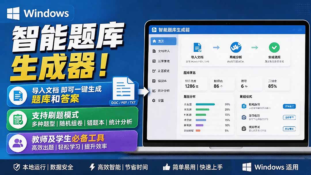 (19855期)Windows 智能题库刷题软件!导入文档一键生成题库和答案,并支持刷题模式,教师及学生必备工具 原创网创吧-网创项目资源站-副业项目-创业项目-搞钱项目网创吧