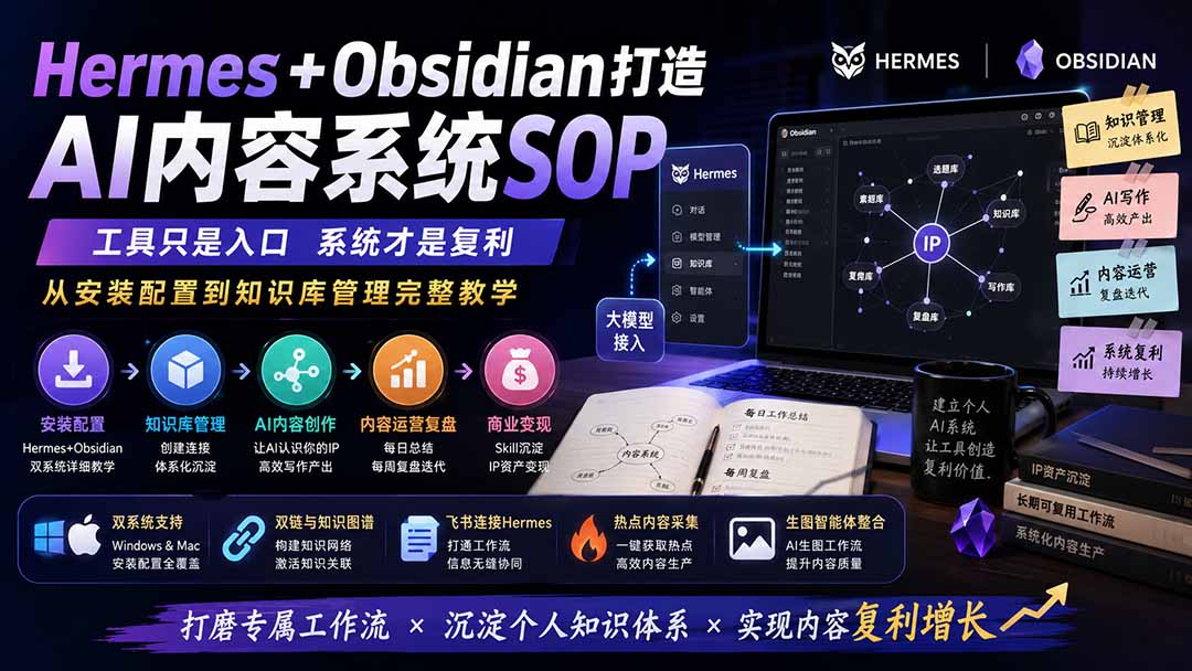 (19861期)Hermes+Obsidian打造AI内容系统SOP;工具只是入口系统才是复利,从安装配置到知识库管理完整教学网创吧-网创项目资源站-副业项目-创业项目-搞钱项目网创吧