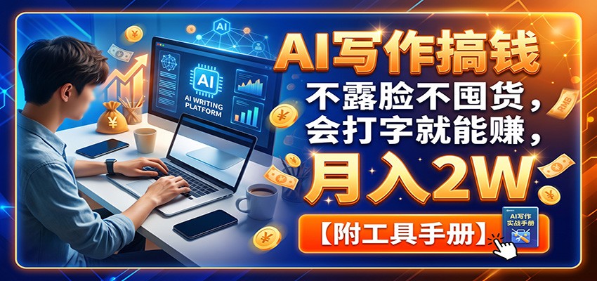 AI写作搞钱:不露脸不囤货,会打字就能赚,月入2W【附工具手册】网创吧-网创项目资源站-副业项目-创业项目-搞钱项目网创吧