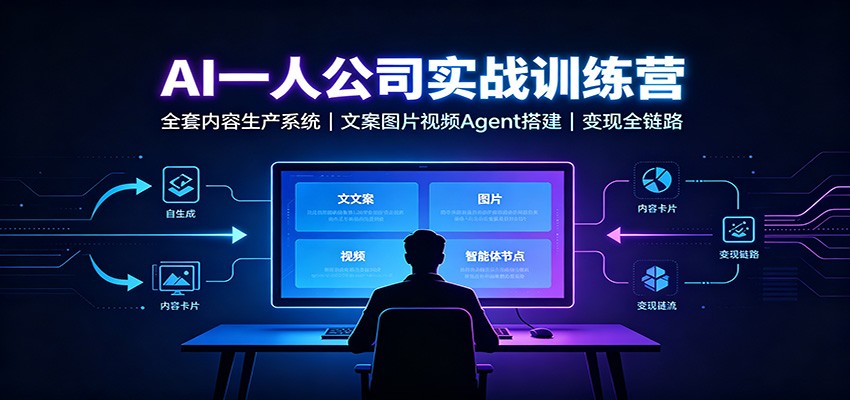 AI创作一人公司实战训练营:全套内容生产系统,文案图片视频Agent搭建变现全链路网创吧-网创项目资源站-副业项目-创业项目-搞钱项目网创吧