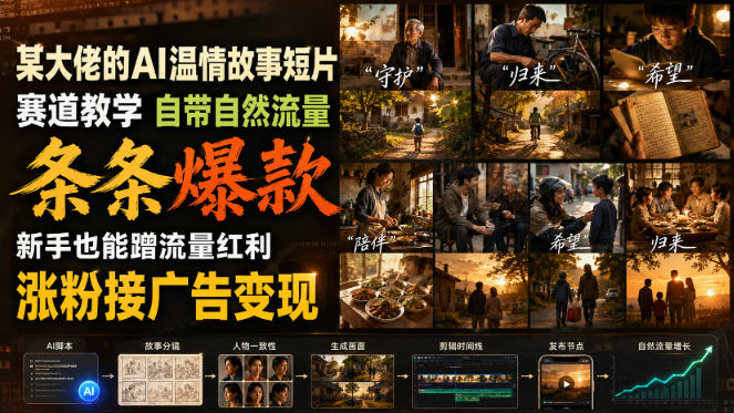 某大佬的AI温情故事短片赛道教学，自带自然流量，条条爆款，新手也能蹭流量红利，涨粉接广告变现网创吧-网创项目资源站-副业项目-创业项目-搞钱项目网创吧