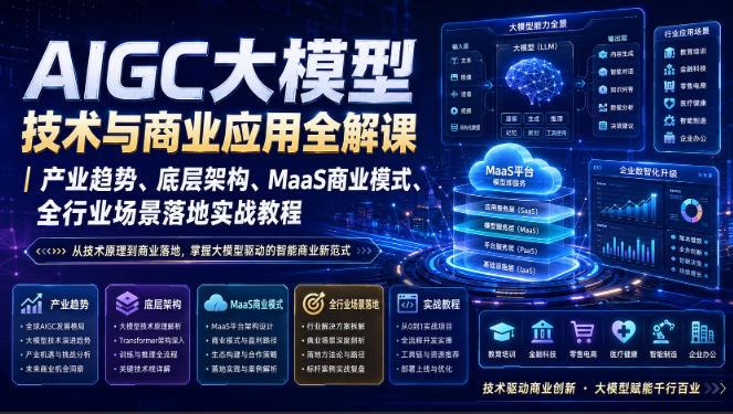 AIGC大模型技术与商业应用全解课|产业趋势、底层架构、MaaS商业模式、全行业场景落地实战教程网创吧-网创项目资源站-副业项目-创业项目-搞钱项目网创吧