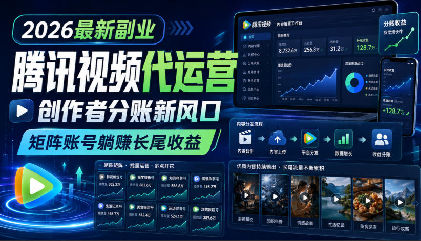 2026最新副业之腾讯视频代运营:创作者分账新风口,矩阵账号躺賺长尾收益【揭秘】网创吧-网创项目资源站-副业项目-创业项目-搞钱项目网创吧