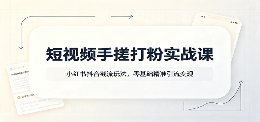 短视频手搓打粉实战课：小红书抖音截流玩法，零基础精准引流变现网创吧-网创项目资源站-副业项目-创业项目-搞钱项目网创吧