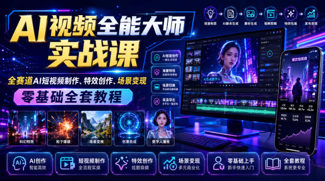 AI视频全能大师实战课|全赛道AI短视频制作、特效创作、场景变现零基础全套教程网创吧-网创项目资源站-副业项目-创业项目-搞钱项目网创吧