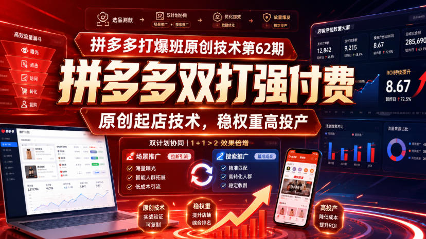 拼多多打爆班原创技术第62期，拼多多双打强付费，原创起店技术，稳权重高投产网创吧-网创项目资源站-副业项目-创业项目-搞钱项目网创吧