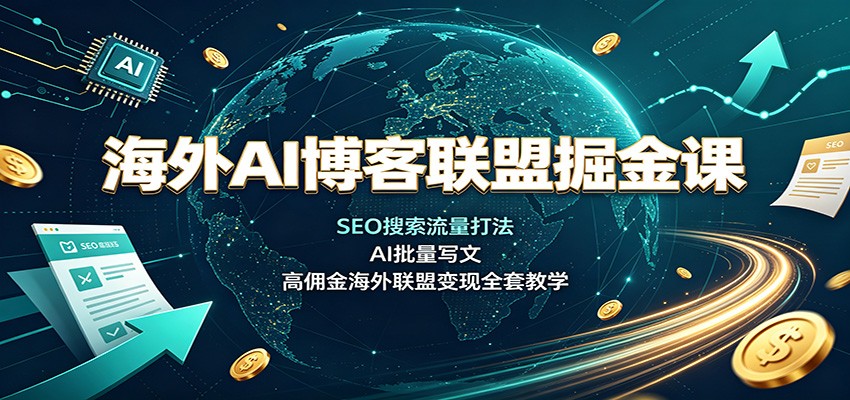 海外AI博客联盟掘金课:SEO搜索流量打法,AI批量写文,高佣金海外联盟变现全套教学网创吧-网创项目资源站-副业项目-创业项目-搞钱项目网创吧