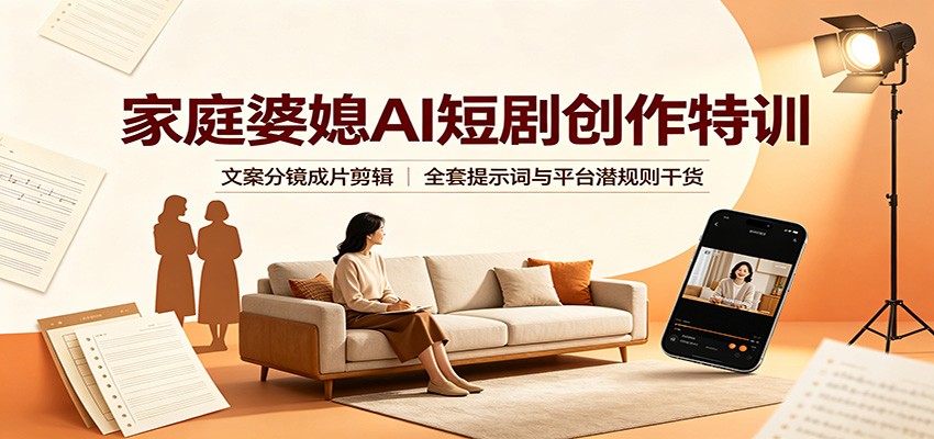 家庭婆媳AI短剧创作特训:文案分镜成片剪辑,全套提示词与平台潜规则干货网创吧-网创项目资源站-副业项目-创业项目-搞钱项目网创吧