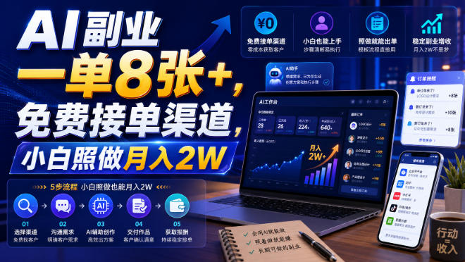 AI副业一单8张+,免费接单渠道,小白照做月入2W【揭秘】网创吧-网创项目资源站-副业项目-创业项目-搞钱项目网创吧
