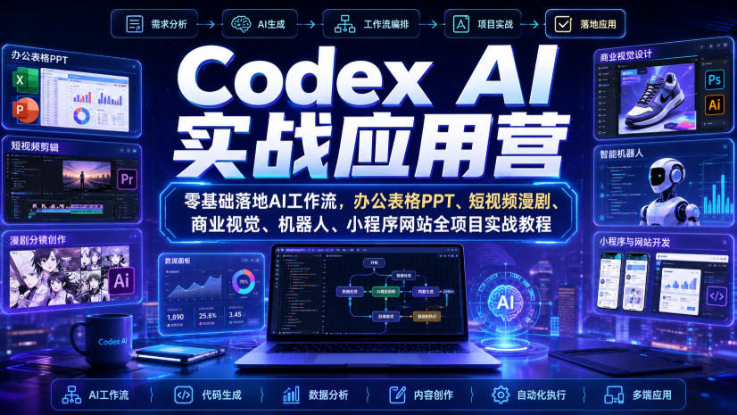Codex AI实战应用营|零基础落地AI工作流,办公表格PPT、短视频漫剧、商业视觉、机器人、小程序网站全项目实战教程网创吧-网创项目资源站-副业项目-创业项目-搞钱项目网创吧