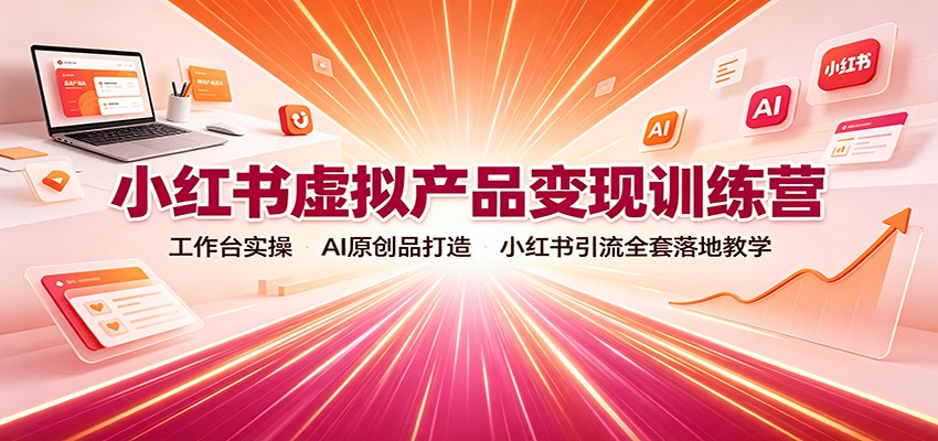 小红书虚拟产品变现训练营：工作台实操，AI原创品打造，小红书引流全套落地教学网创吧-网创项目资源站-副业项目-创业项目-搞钱项目网创吧