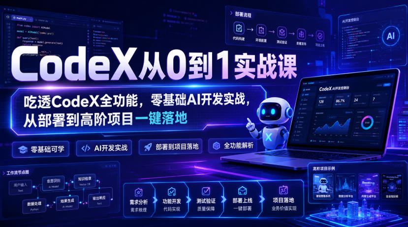 CodeX从0到1实战课，吃透CodeX全功能，零基础AI开发实战，从部署到高阶项目一键落地网创吧-网创项目资源站-副业项目-创业项目-搞钱项目网创吧
