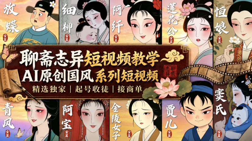 聊斋志异短视频教学,AI原创国风系列短视频,精选独家丨起号收徒丨接商单网创吧-网创项目资源站-副业项目-创业项目-搞钱项目网创吧