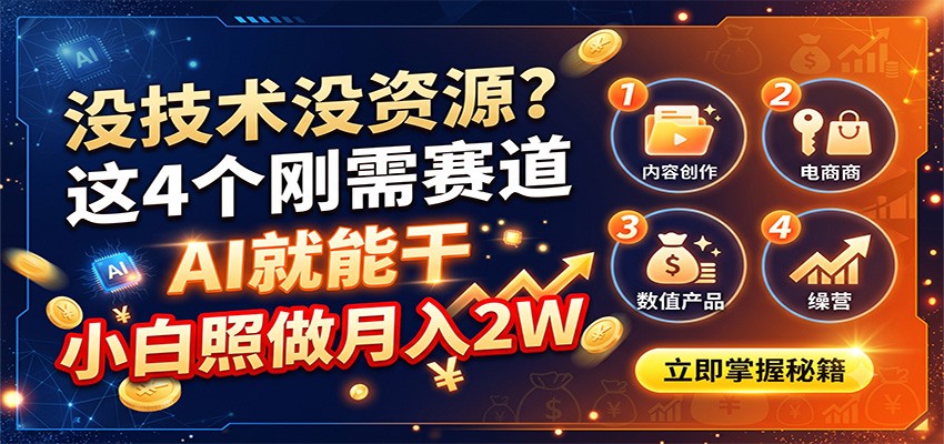 没技术没资源?这4个刚需赛道,AI就能干,小白照做月入2W网创吧-网创项目资源站-副业项目-创业项目-搞钱项目网创吧