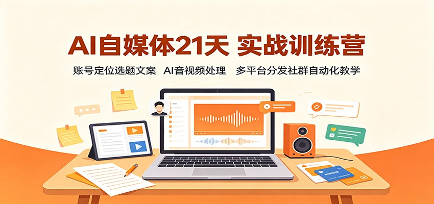 AI自媒体21天实战训练营:账号定位选题文案,AI音视频处理,多平台分发社群自动化教学网创吧-网创项目资源站-副业项目-创业项目-搞钱项目网创吧